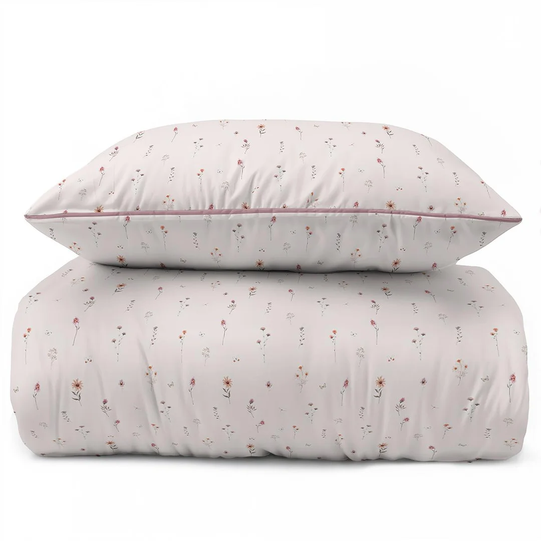 Pościel z perkalu 160x200 jasnoróżowa w drobne kolorowe kwiaty łąkowe - 5901 B - Soft Garden — zdjęcie 3