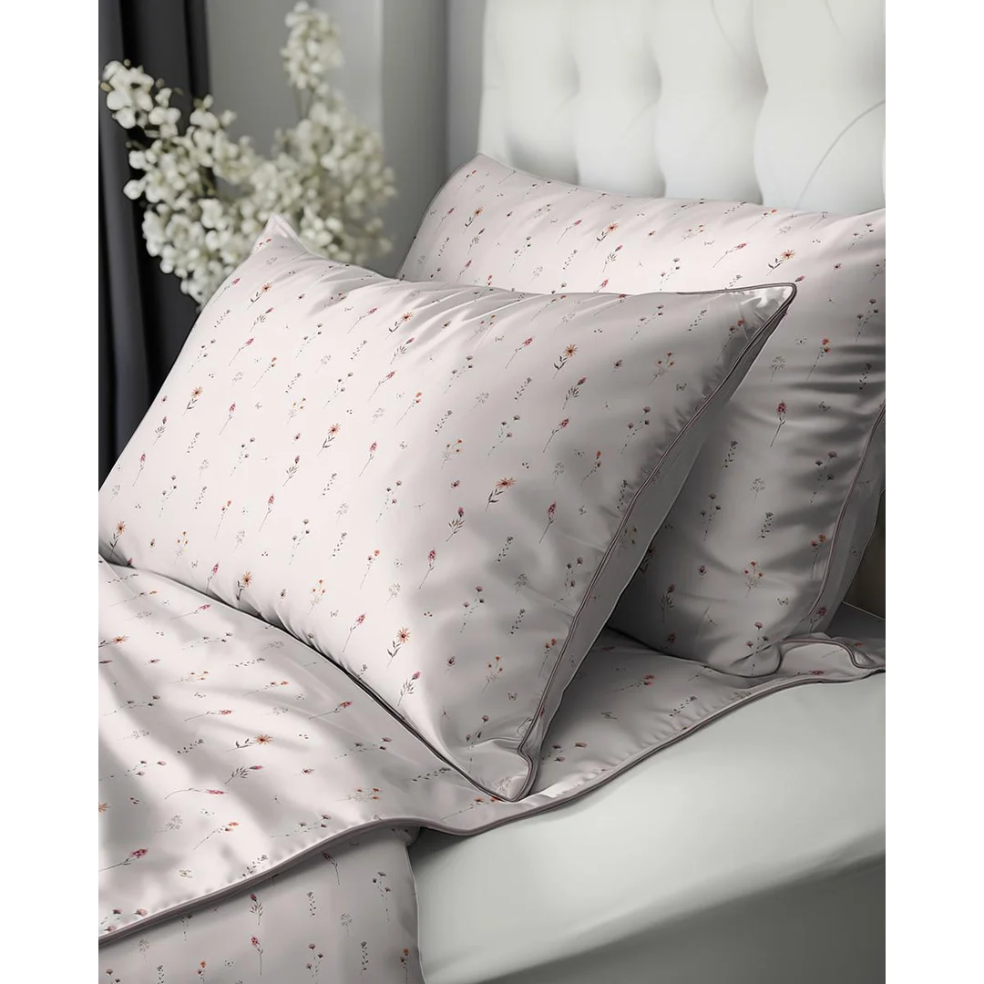 Pościel z perkalu 160x200 jasnoróżowa w drobne kolorowe kwiaty łąkowe - 5901 B - Soft Garden — zdjęcie 5