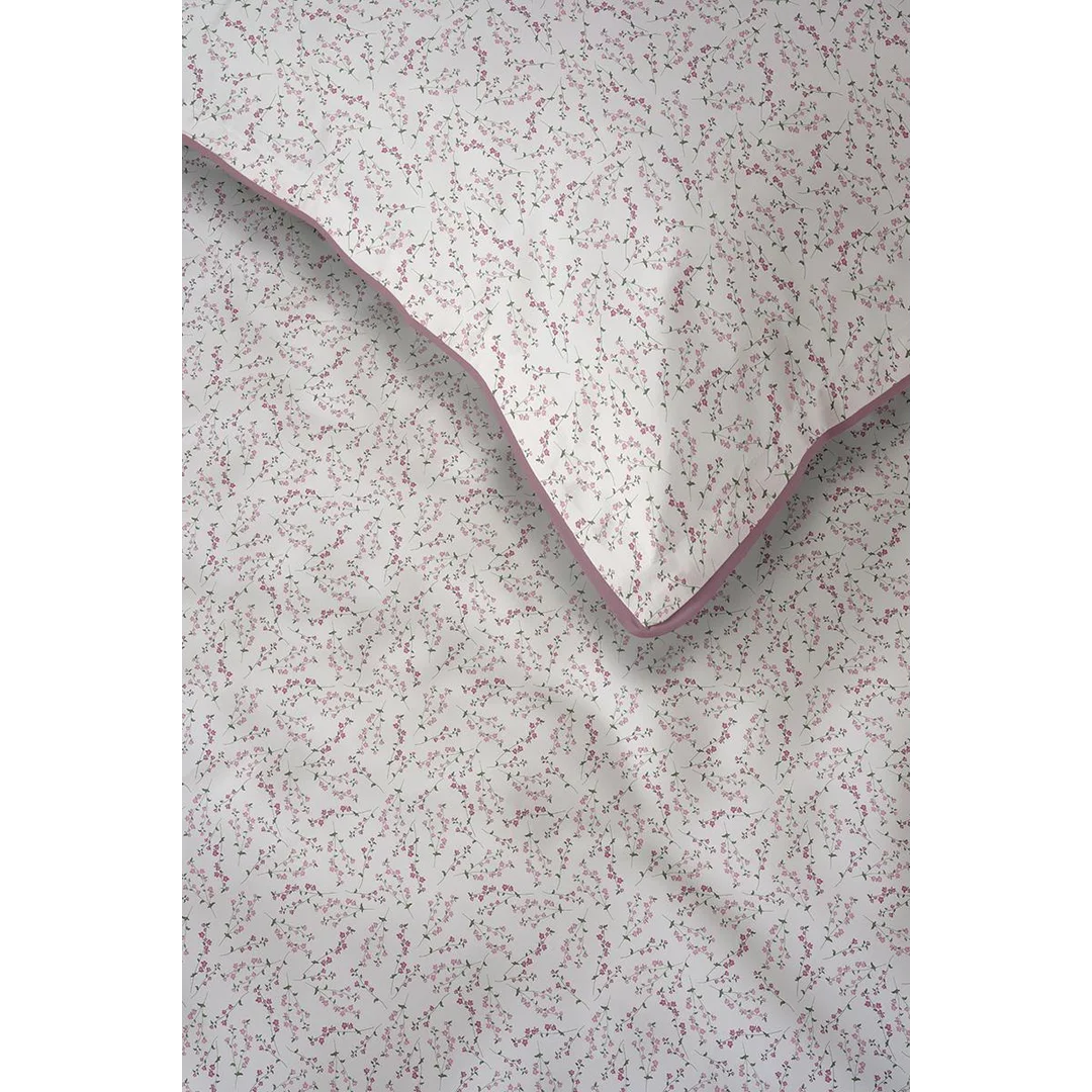 Pościel z perkalu 220x200 biała w różowe gałązki kwiatów - 5895 B - Soft Garden — zdjęcie 6