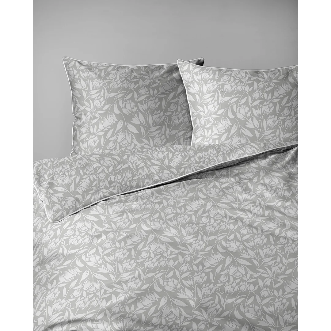 Pościel z perkalu 220x200 jasnoszara w botaniczny wzór - 5900 B - Soft Garden — zdjęcie 4