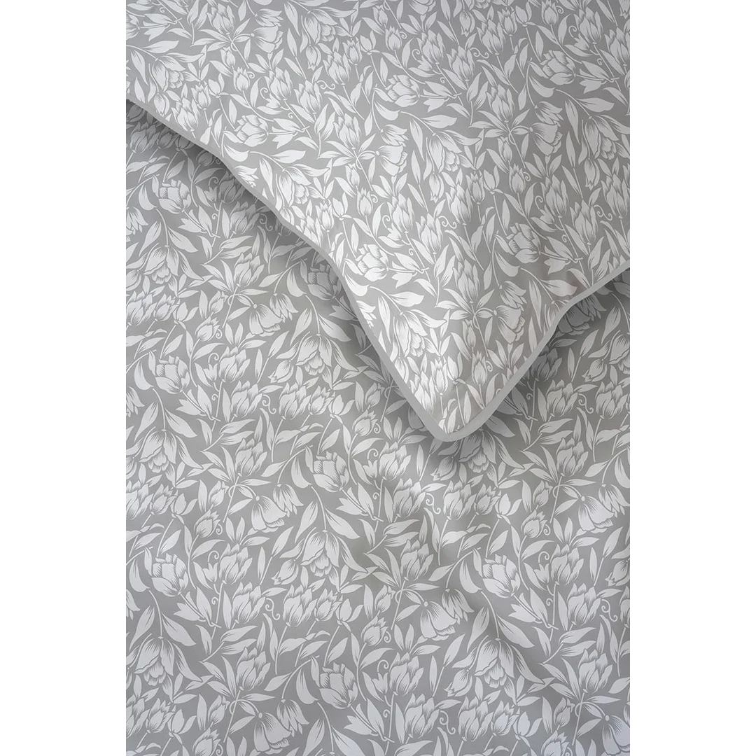 Pościel z perkalu 220x200 jasnoszara w botaniczny wzór - 5900 B - Soft Garden — zdjęcie 6