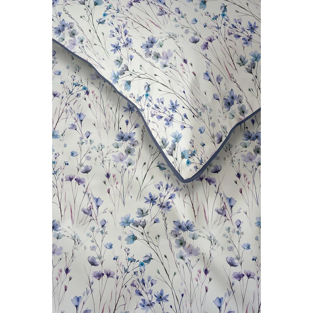 Pościel z perkalu 220x200 kremowa w niebiesko-fioletowe polne kwiaty - 5896 B - Soft Garden — zdjęcie 6