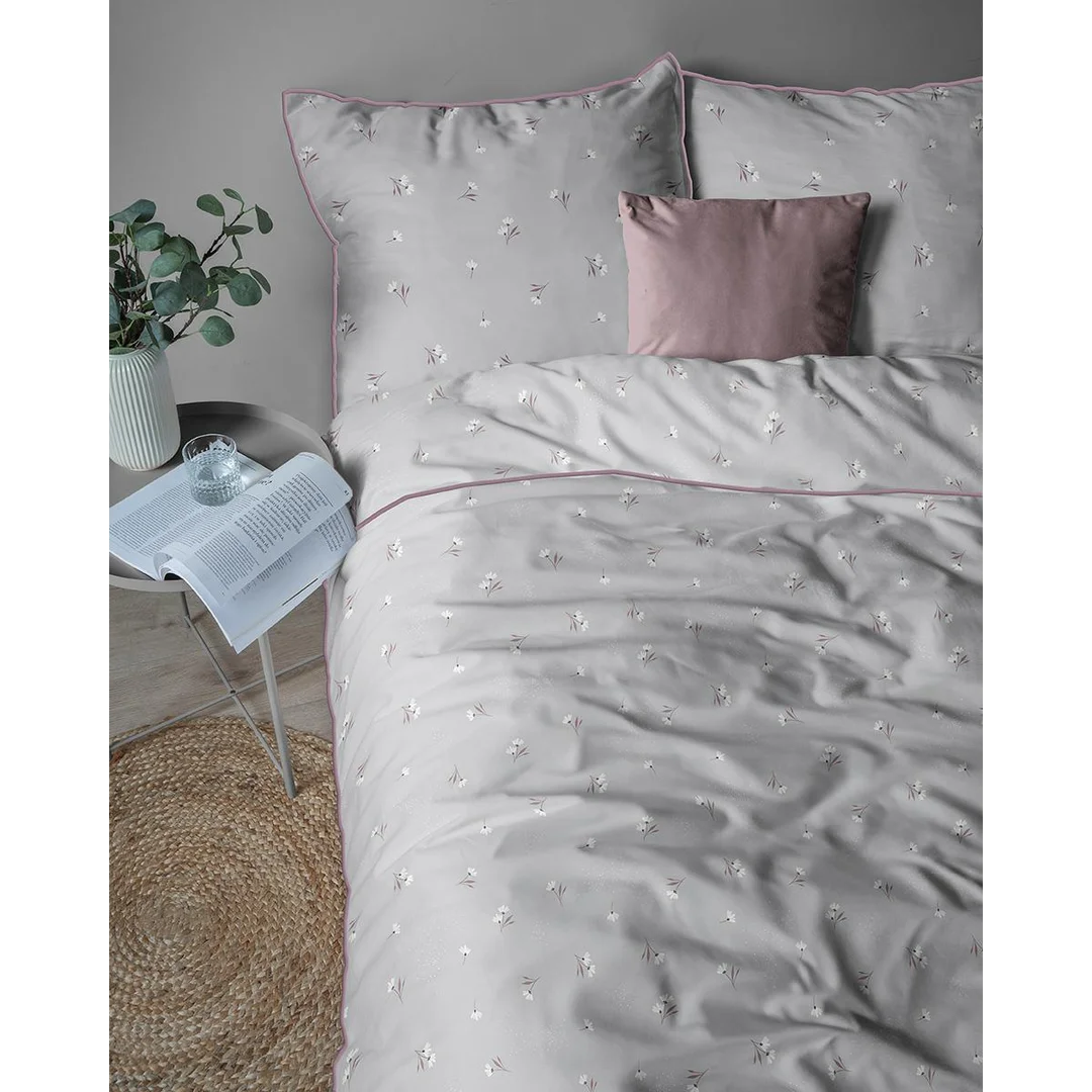 Pościel z perkalu 220x200 szara w drobne białe kwiatki - 5897 B - Soft Garden — zdjęcie 2