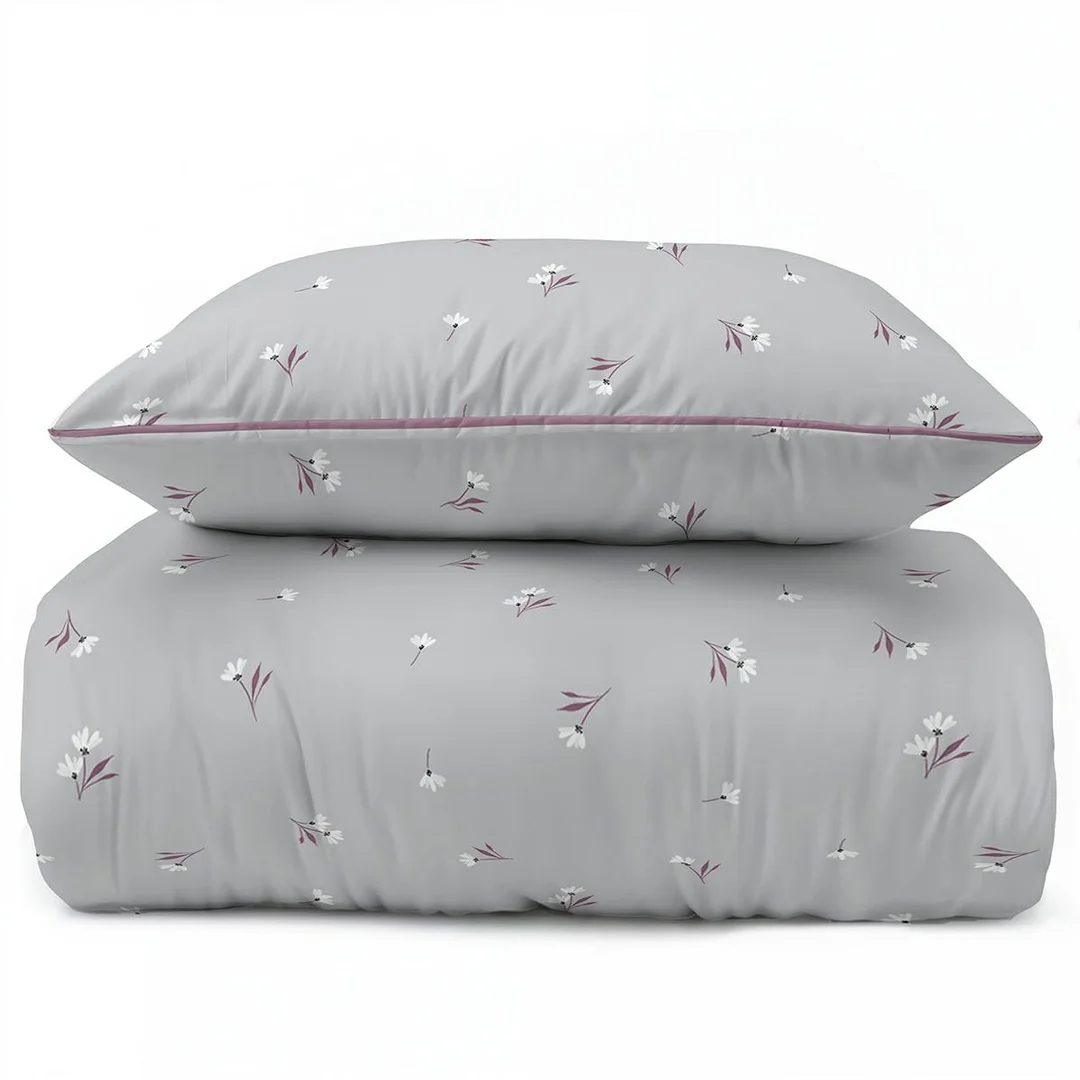 Pościel z perkalu 220x200 szara w drobne białe kwiatki - 5897 B - Soft Garden — zdjęcie 3