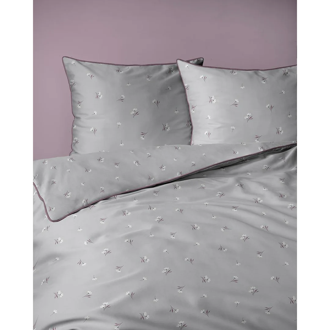 Pościel z perkalu 220x200 szara w drobne białe kwiatki - 5897 B - Soft Garden — zdjęcie 4