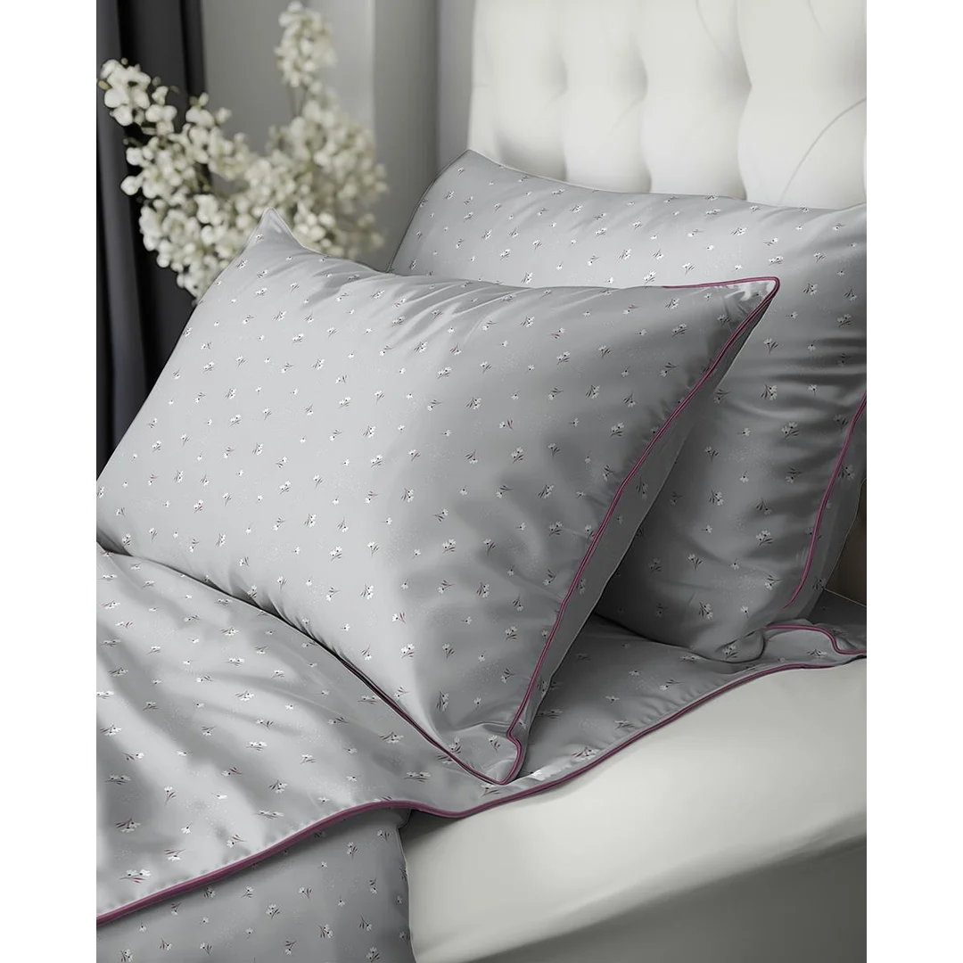 Pościel z perkalu 220x200 szara w drobne białe kwiatki - 5897 B - Soft Garden — zdjęcie 5