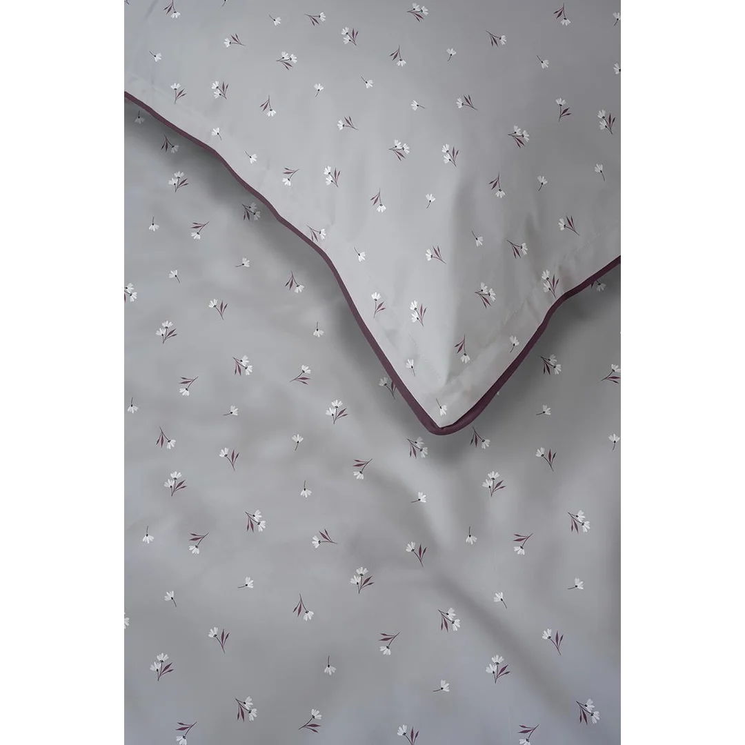 Pościel z perkalu 220x200 szara w drobne białe kwiatki - 5897 B - Soft Garden — zdjęcie 6