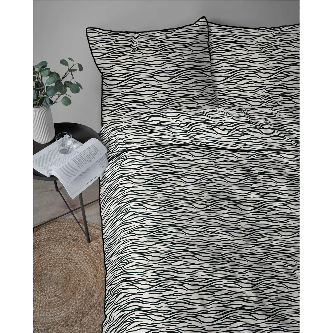 Pościel z perkalu biała z czarnym motywem animal print – 160x200 cm – Eden – wzór 5591 B — zdjęcie 3