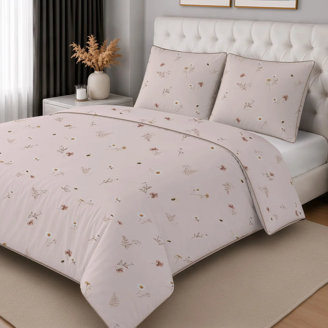 Pościel z perkalu różowa w drobne kwiatowe gałązki – 160x200 cm – Eden – wzór 5973 A — zdjęcie 3