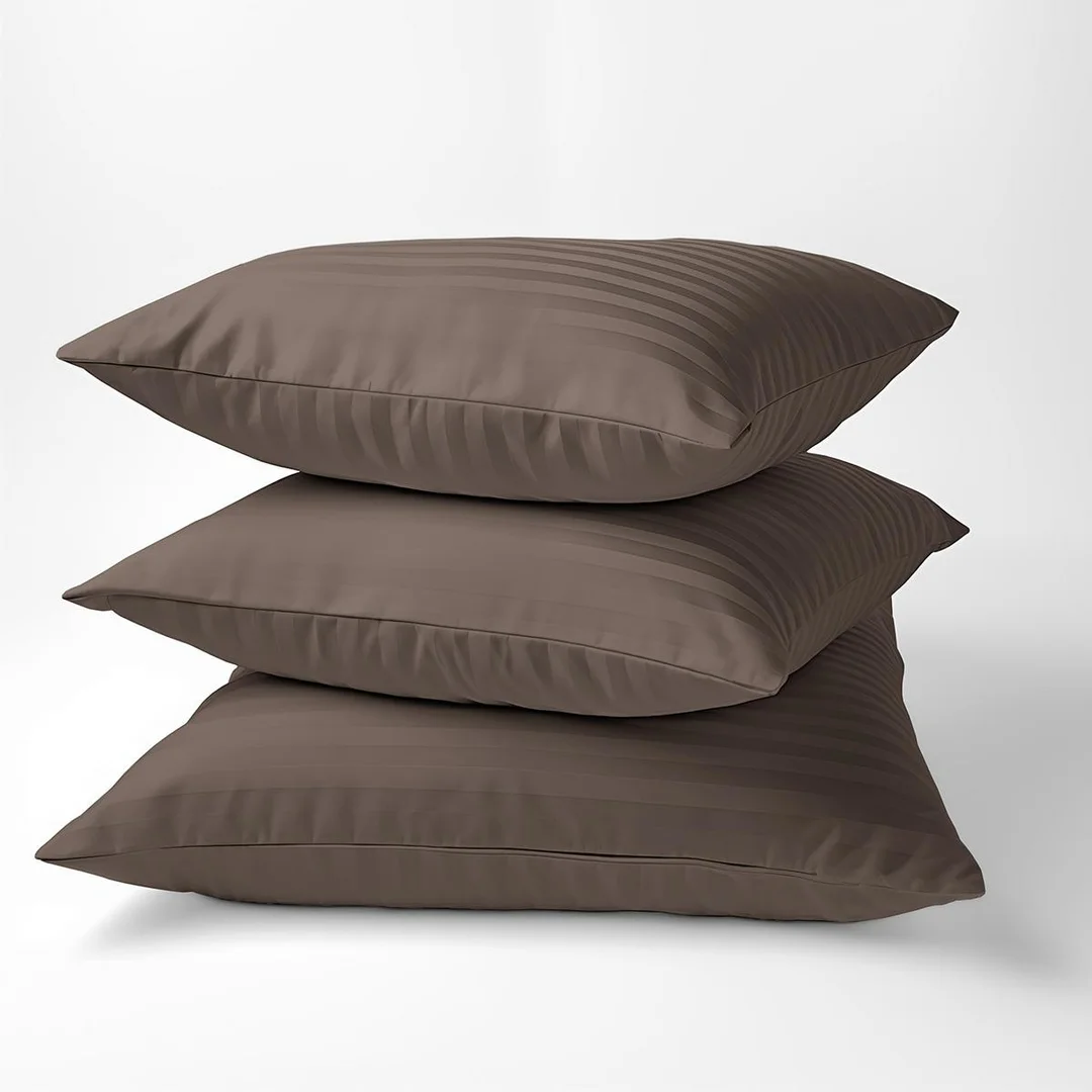 Poszewka adamaszkowa 70x80 brązowa mocha jednobarwna paski 1 cm Pure — zdjęcie 3