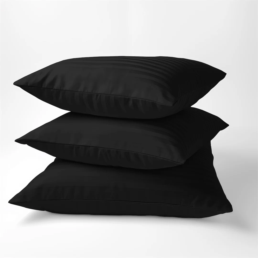 Poszewka adamaszkowa 70x80 czarna jednobarwna paski 1 cm Pure — zdjęcie 2