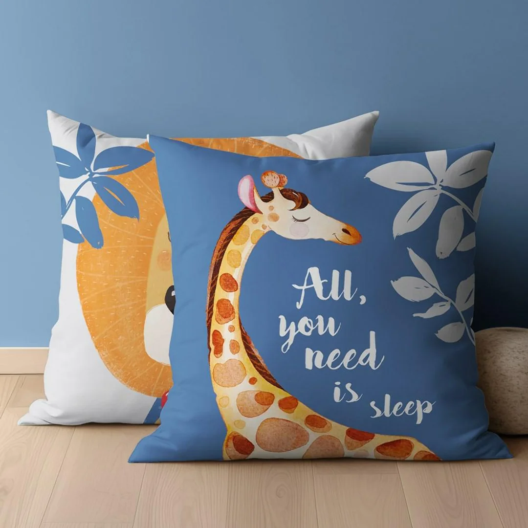 Poszewka bawełniana 40x40 All you need is sleep żyrafa lew niebieska dwustronna PSBA 23 A Mayamoo 26 — zdjęcie 2