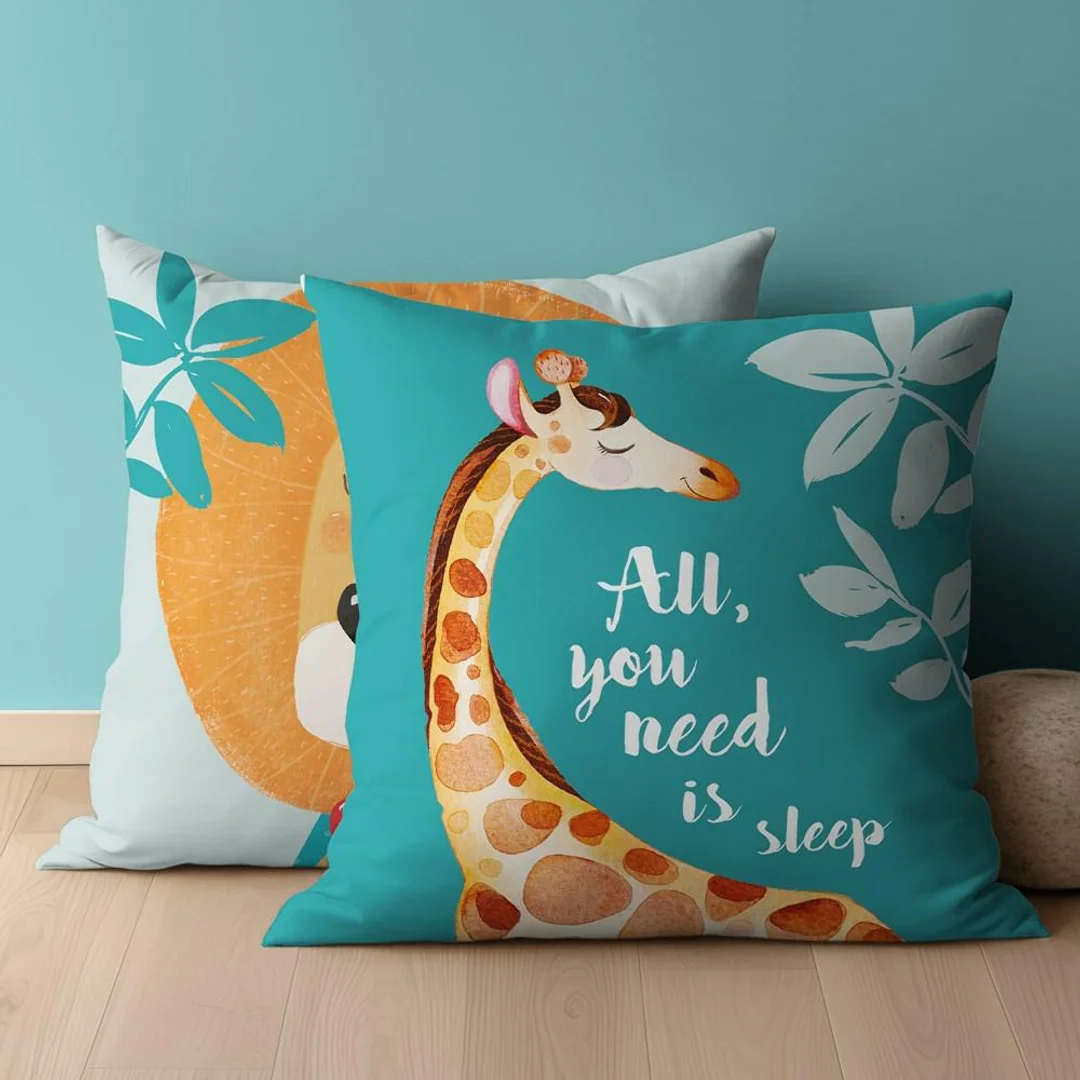 Poszewka bawełniana 40x40 All you need is sleep żyrafa lew zielona dwustronna PSBA 23 B Mayamoo 26 — zdjęcie 2