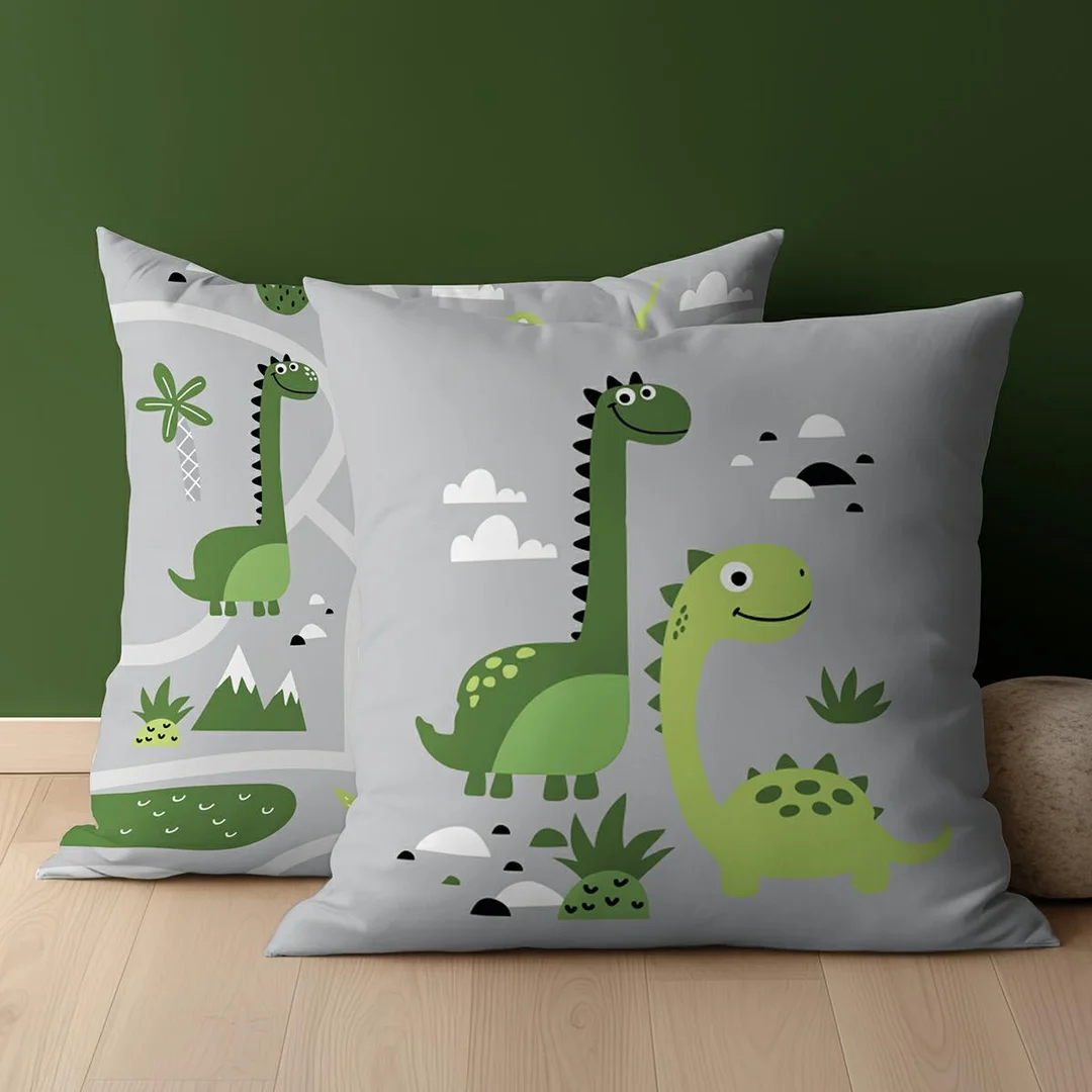 Poszewka bawełniana dziecięca 40x40 - 61 A - z dinozaurami szara - Sweet Dreams — zdjęcie 2