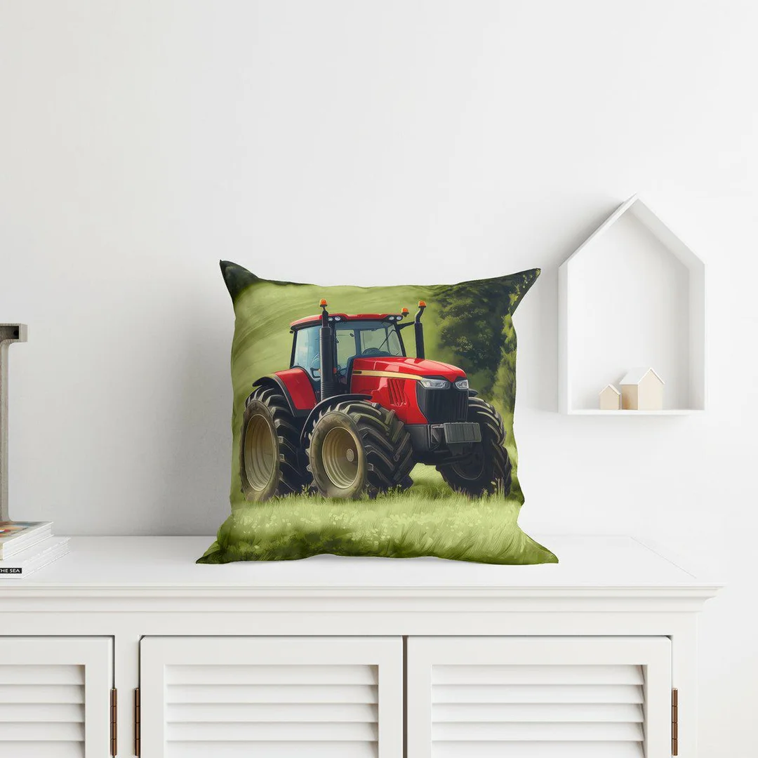 Poszewka dekoracyjna 40x40 czerwony traktor na łące MF043 A – poszewka 3D z motywem rolniczym - Fun Dreams — zdjęcie 2