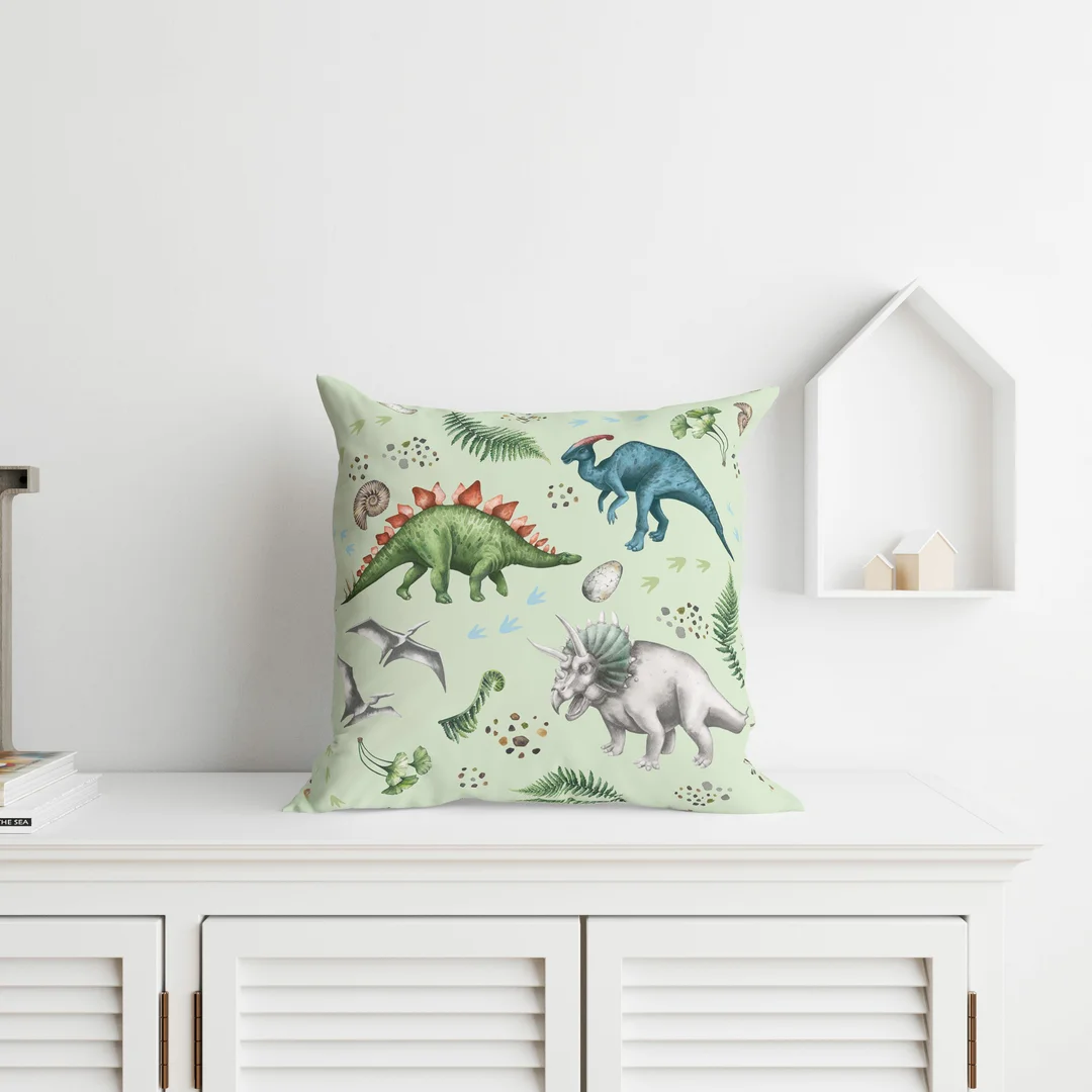 Poszewka dekoracyjna 40x40 jasnozielona w dinozaury MF049 A – poszewka 3D z motywem dinozaurów - Fun Dreams — zdjęcie 2