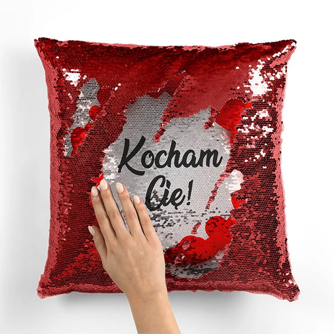 Poszewka dekoracyjna 40x40 Love cekiny Kocham Cię czerwona Walentynki — zdjęcie 3