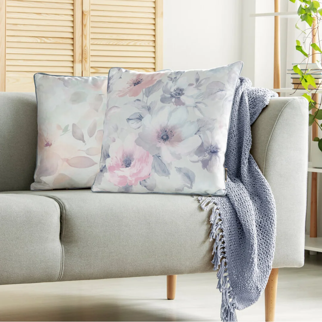 Poszewka dekoracyjna 45x45 Velvet 153 kremowa różowa kwiaty welurowa Eurofirany — zdjęcie 3