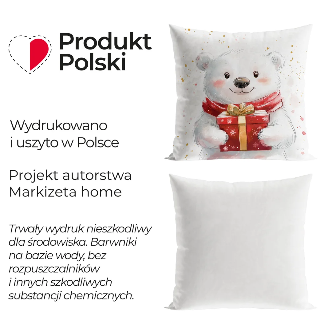 Poszewka dekoracyjna velvet 40x40 001 biała Misiek Bajkowe Święta — zdjęcie 4