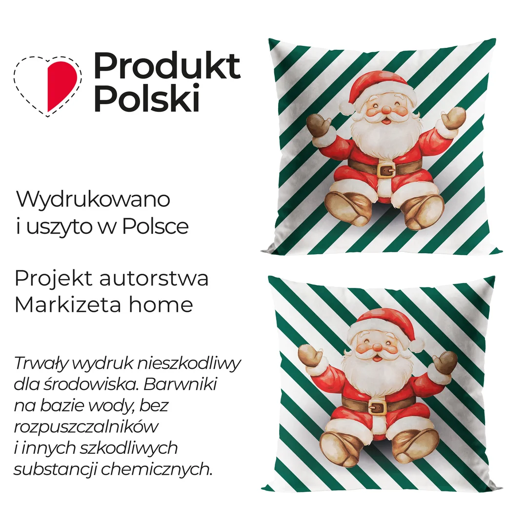 Poszewka dekoracyjna velvet 40x40 001 biała Paski z Mikołajem bajkowe święta — zdjęcie 4
