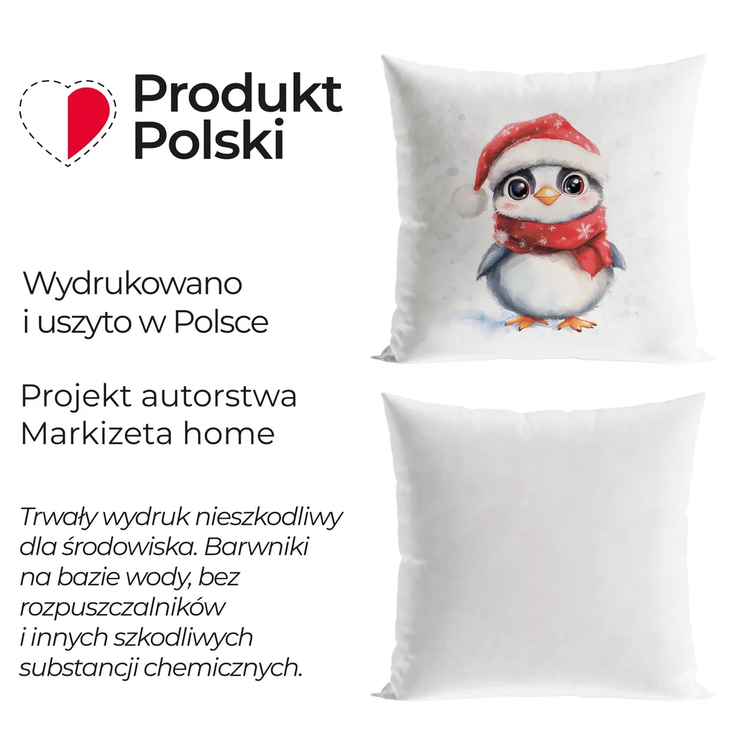 Poszewka dekoracyjna velvet 40x40 001 biała Pingwinek Bajkowe Święta — zdjęcie 4