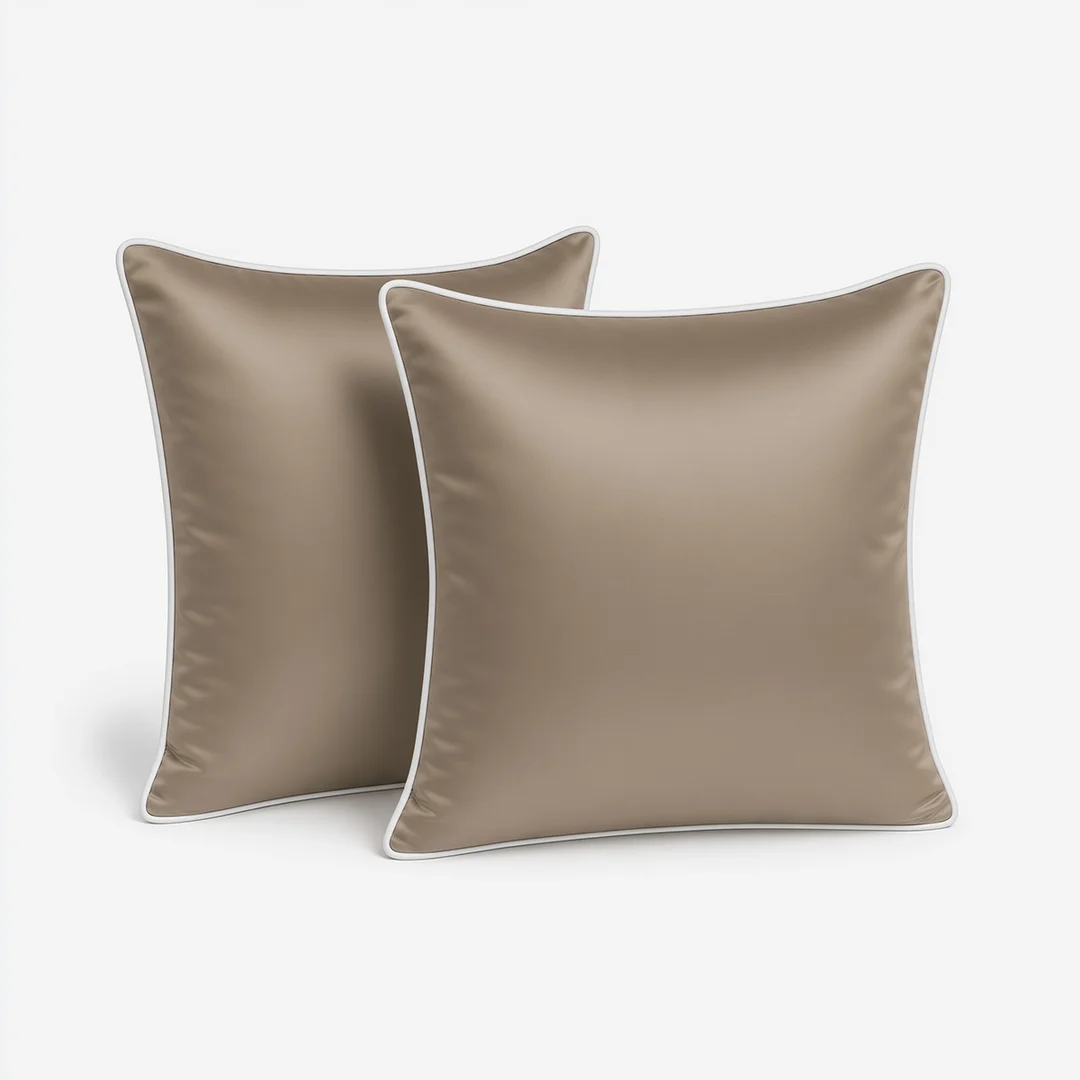 Poszewka makosatynowa 70x80 taupe jednobarwna z bizą Pure — zdjęcie 2