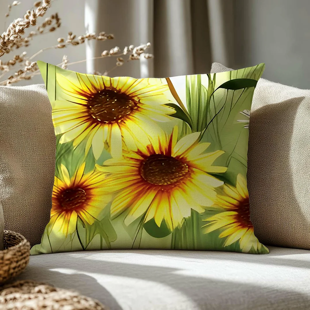 Poszewka satynowa 40x40 kremowa kwiatowa zielona łąka 12419 SATYNLOVE PREMIUM — zdjęcie 2