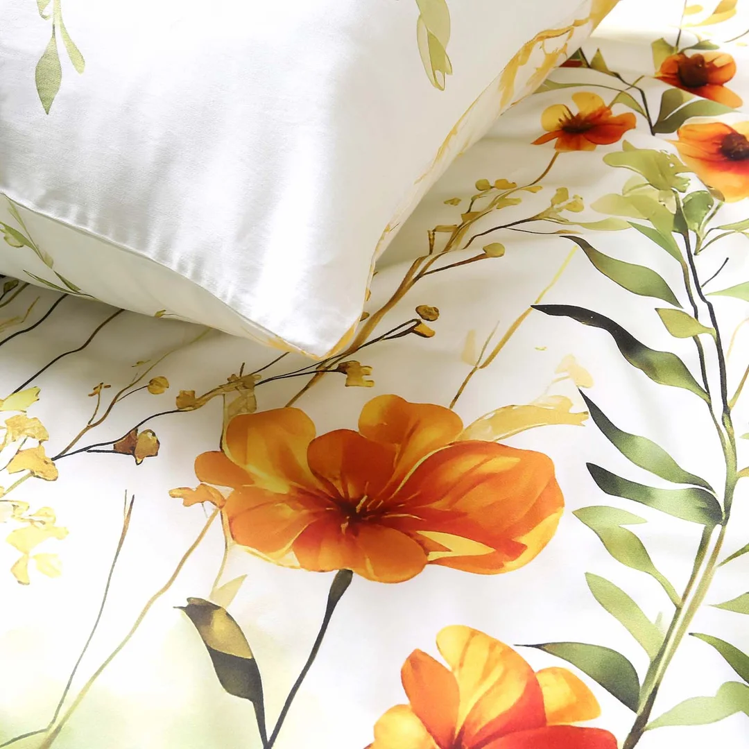 Poszewka satynowa 40x40 kremowa kwiatowa zielona łąka 12419 SATYNLOVE PREMIUM — zdjęcie 5