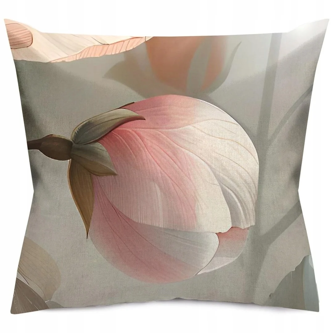 Poszewka satynowa 40x40 Kwiaty różowa szara 12408 SATYNLOVE PREMIUM — zdjęcie 2