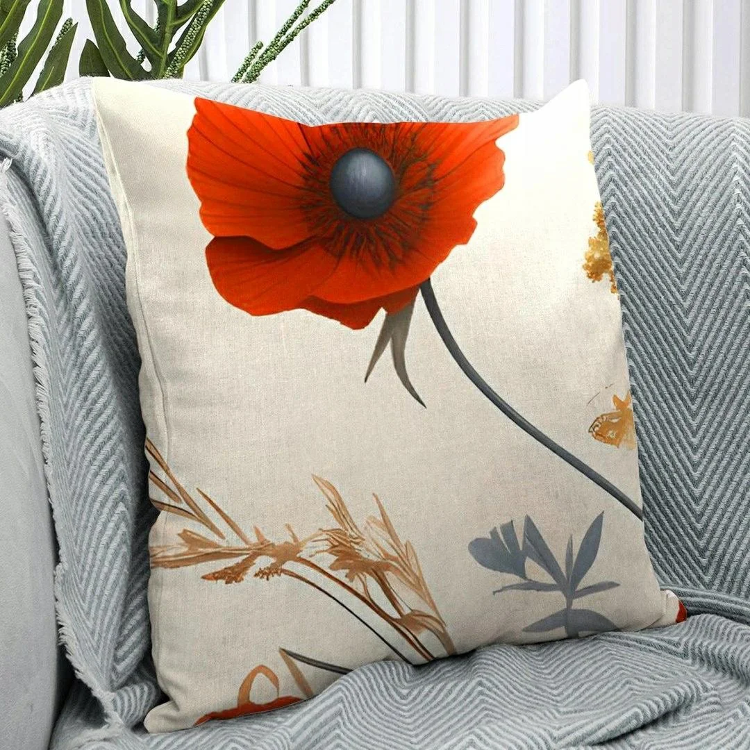 Poszewka satynowa 40x40 Maki czerwona kremowa 12412 SATYNLOVE PREMIUM — zdjęcie 2