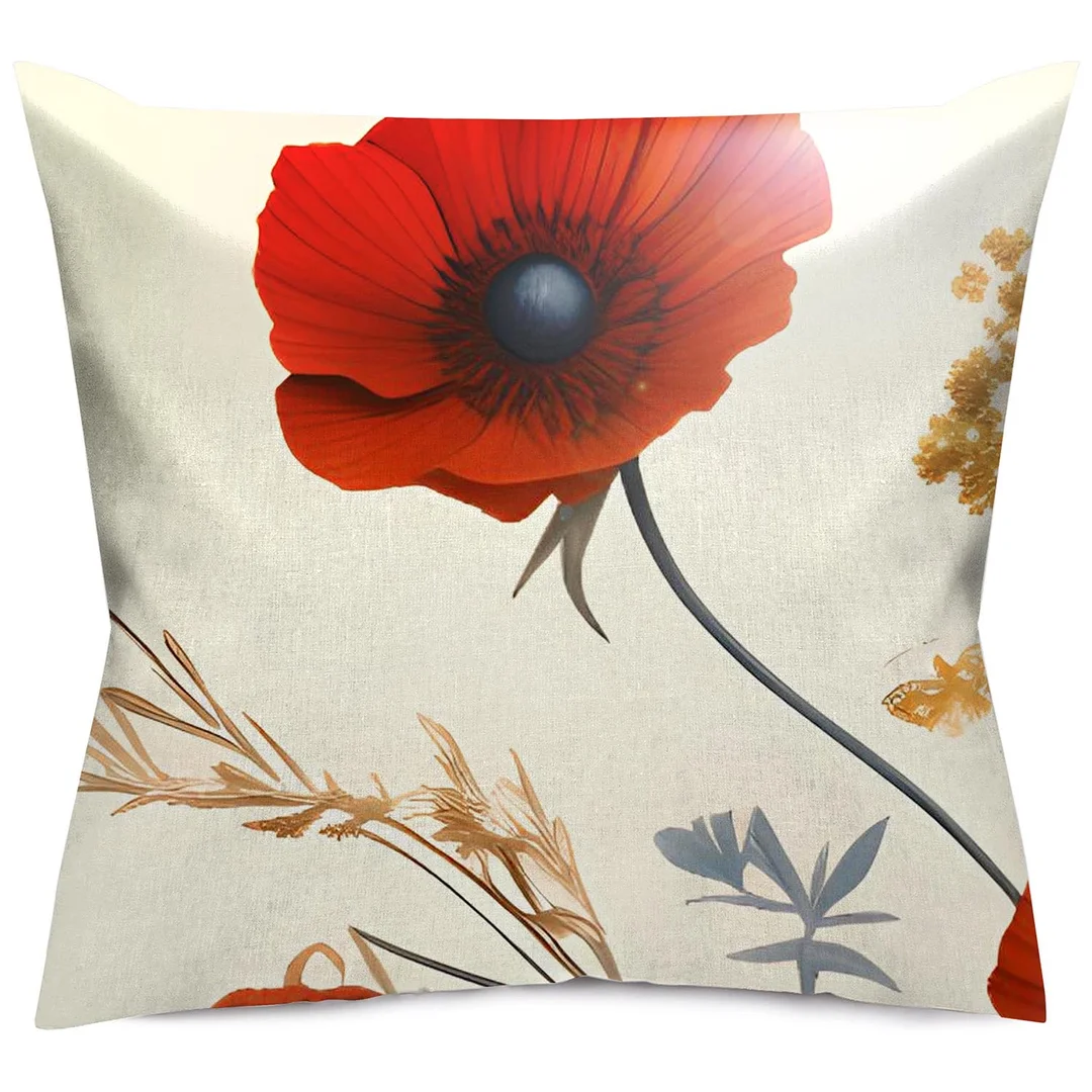 Poszewka satynowa 40x40 Maki czerwona kremowa 12412 SATYNLOVE PREMIUM — zdjęcie 3