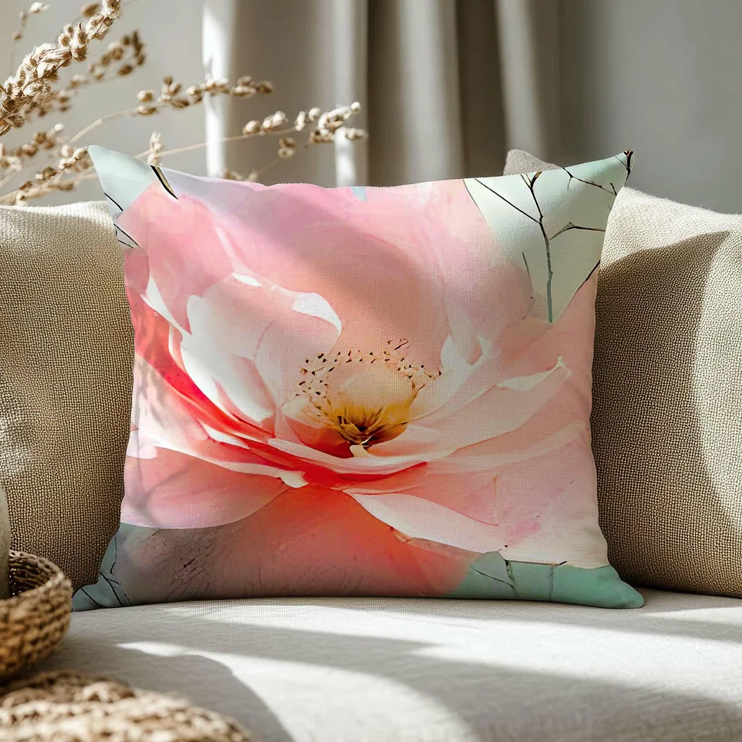 Poszewka satynowa 40x40 szara i zielona w różowe kwiaty 12424 SATYNLOVE PREMIUM — zdjęcie 2