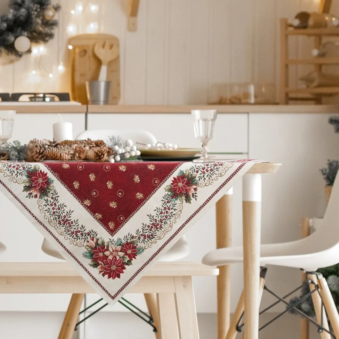 Poszewka świąteczna 45x45 naturalna kremowa czerwona gobelinowa Eurofirany — zdjęcie 5