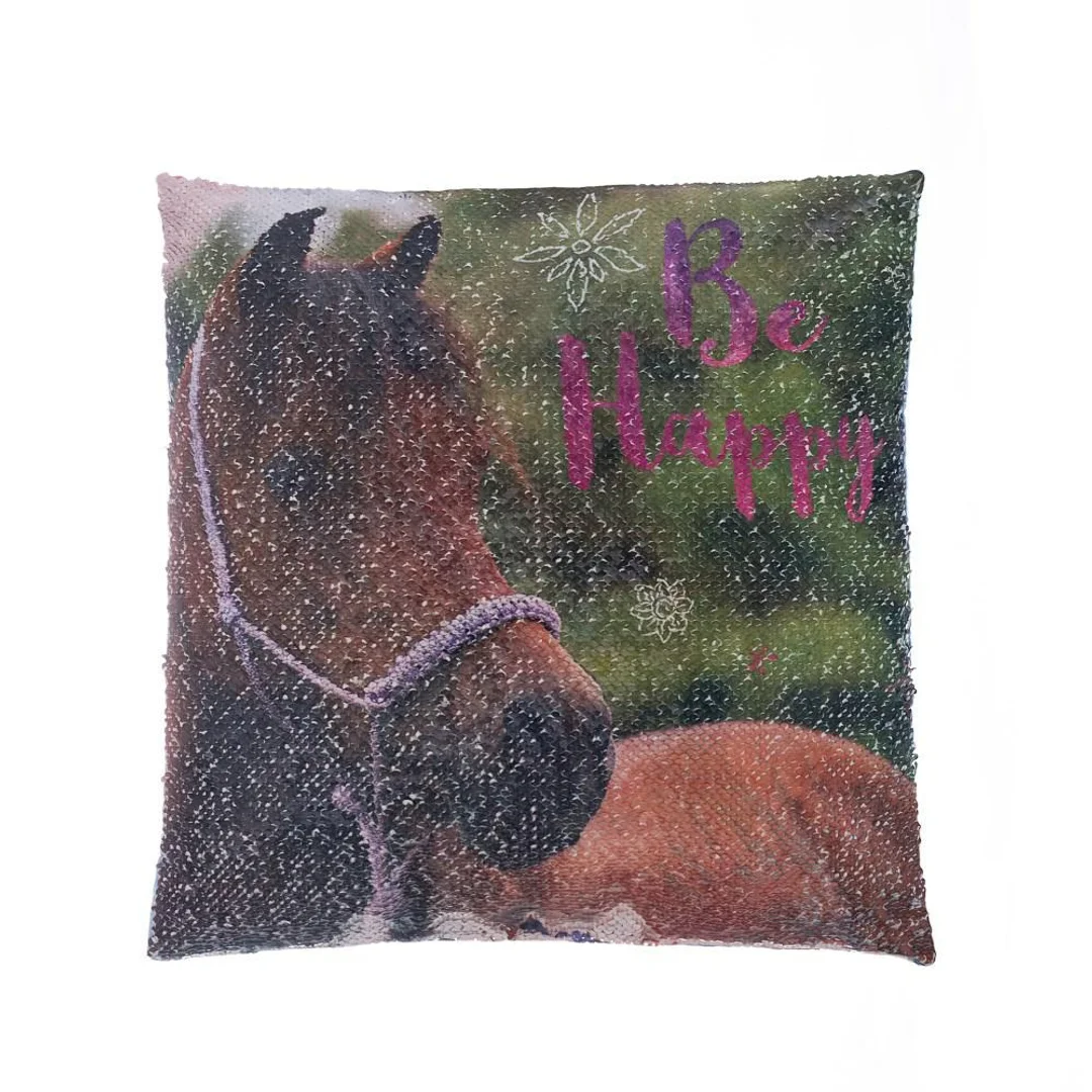 Poszewka z cekinami 40x40 3D Koń 1187 plaża grzywa — zdjęcie 3