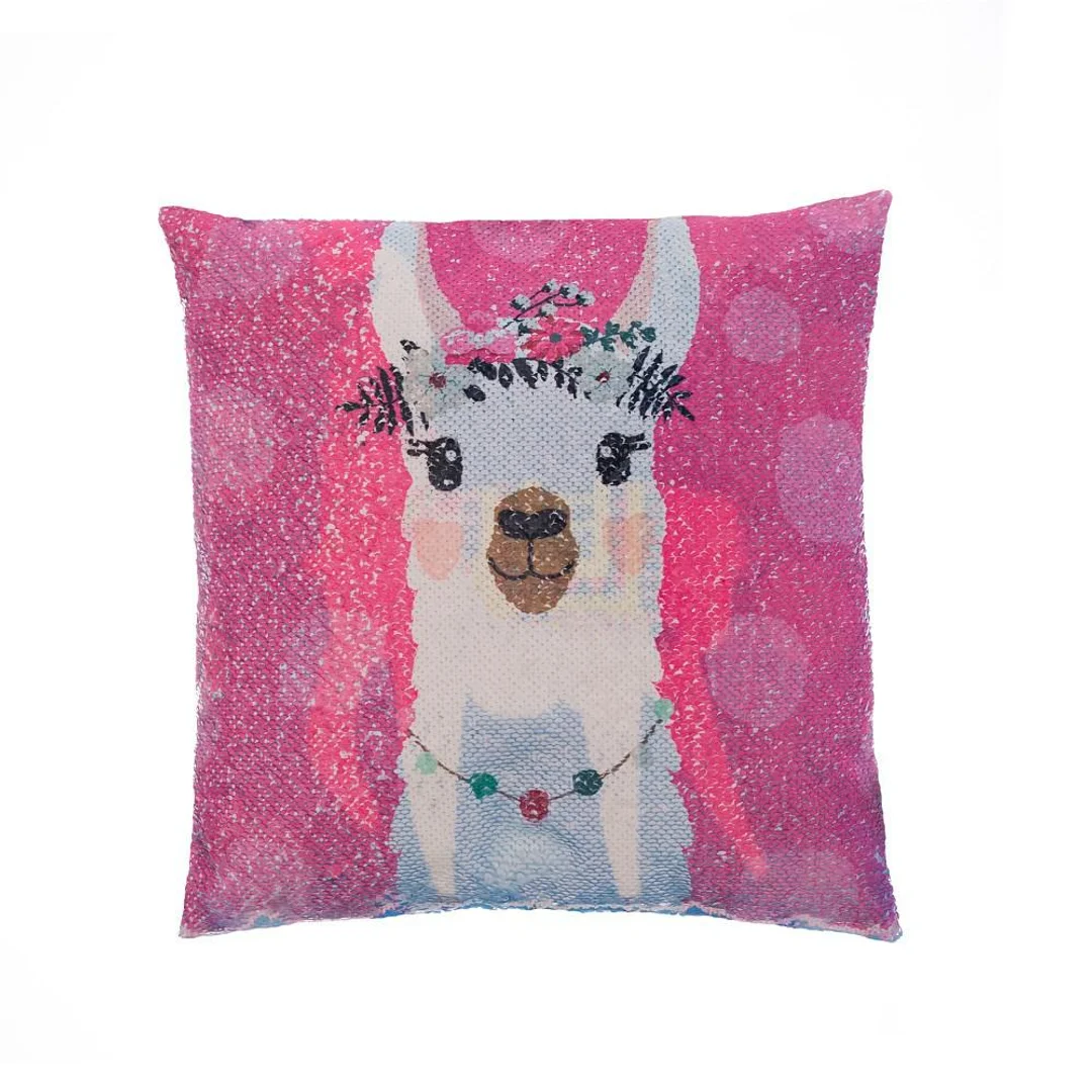 Poszewka z cekinami 40x40 3D Lama 03 1156 różowa turkusowa — zdjęcie 2