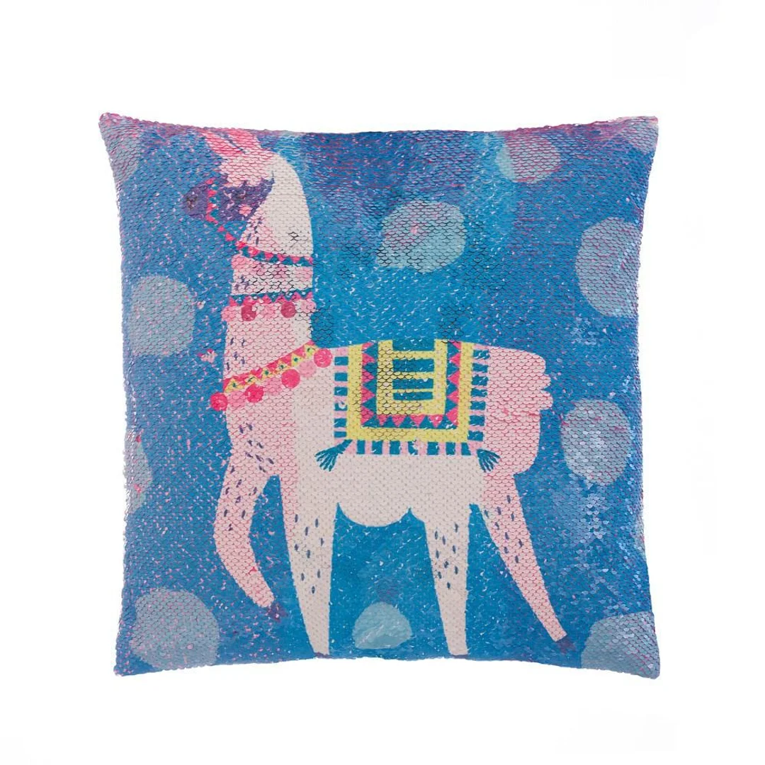 Poszewka z cekinami 40x40 3D Lama 03 1156 różowa turkusowa — zdjęcie 3