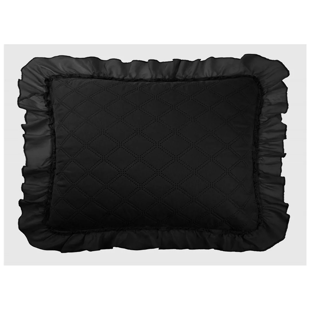 Poszewka z falbanką 45x45 Ruffy czarna romby glamour dekoracyjna do narzuty — zdjęcie 2