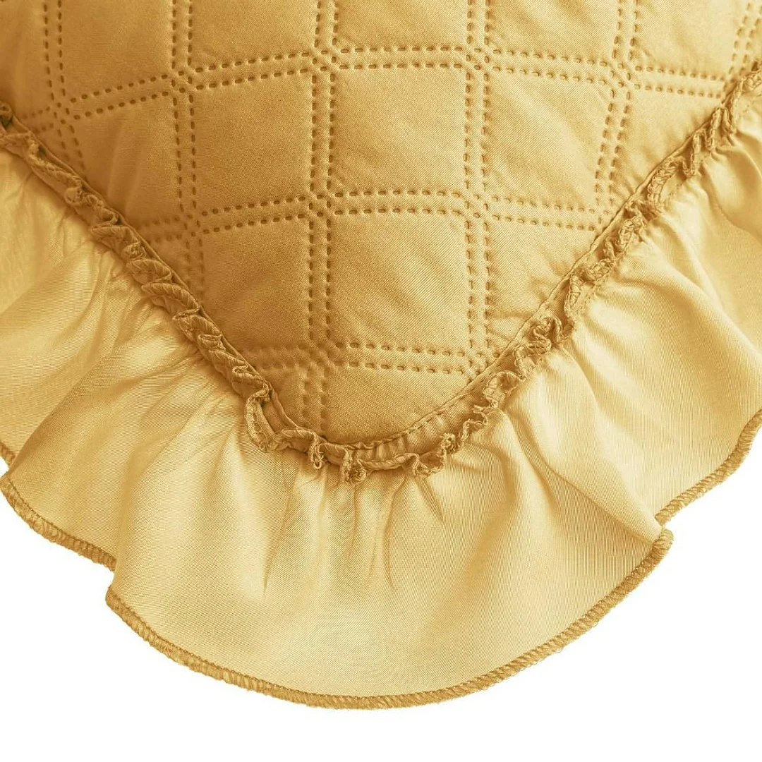Poszewka z falbanką 45x45 Ruffy musztardowa falbanka romby glamour dekoracyjna do narzuty — zdjęcie 2