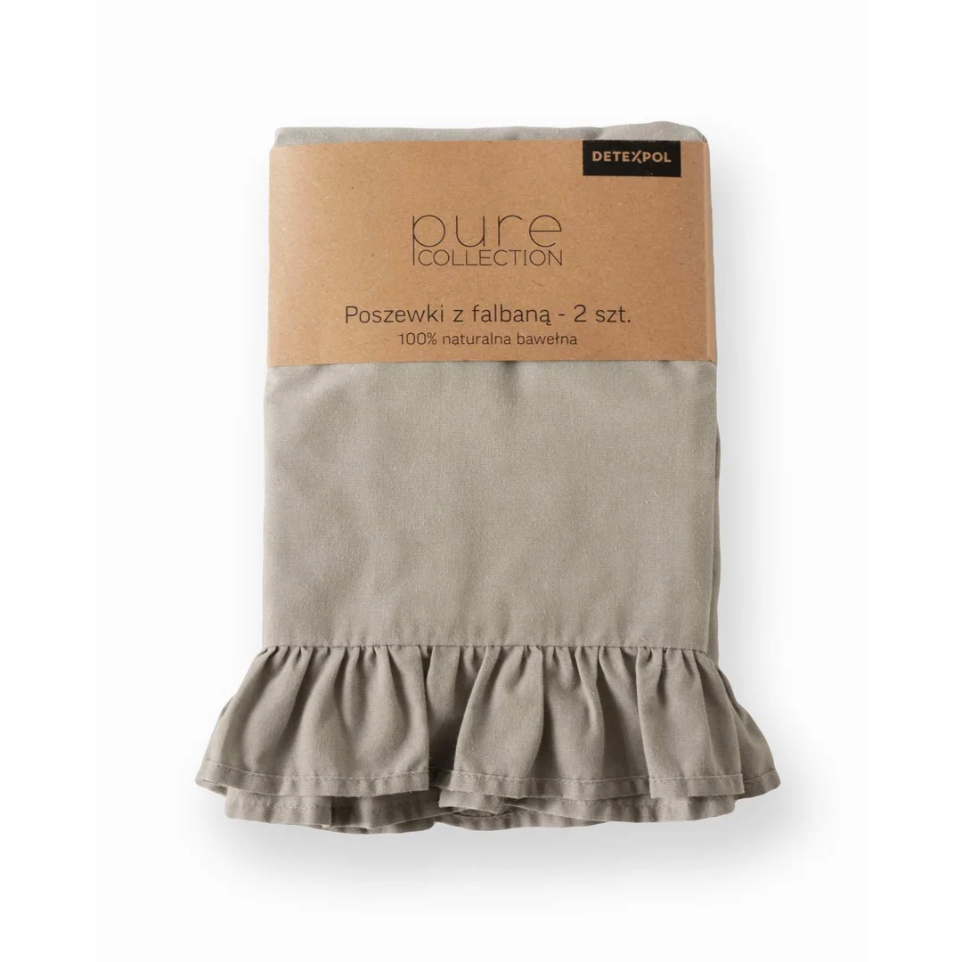 Poszewki bawełniane 40x40 komplet 2 szt. taupe jednobarwne z falbanką – Pure 23 — zdjęcie 3