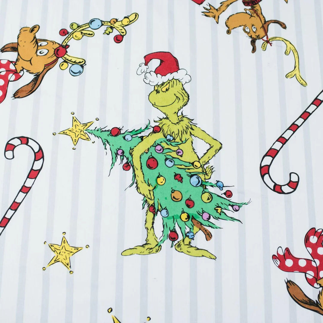 Prześcieradło bawełniane z gumką 90x200 Grinch "Grinchmas" białe zielone dla dzieci JF24 — zdjęcie 3