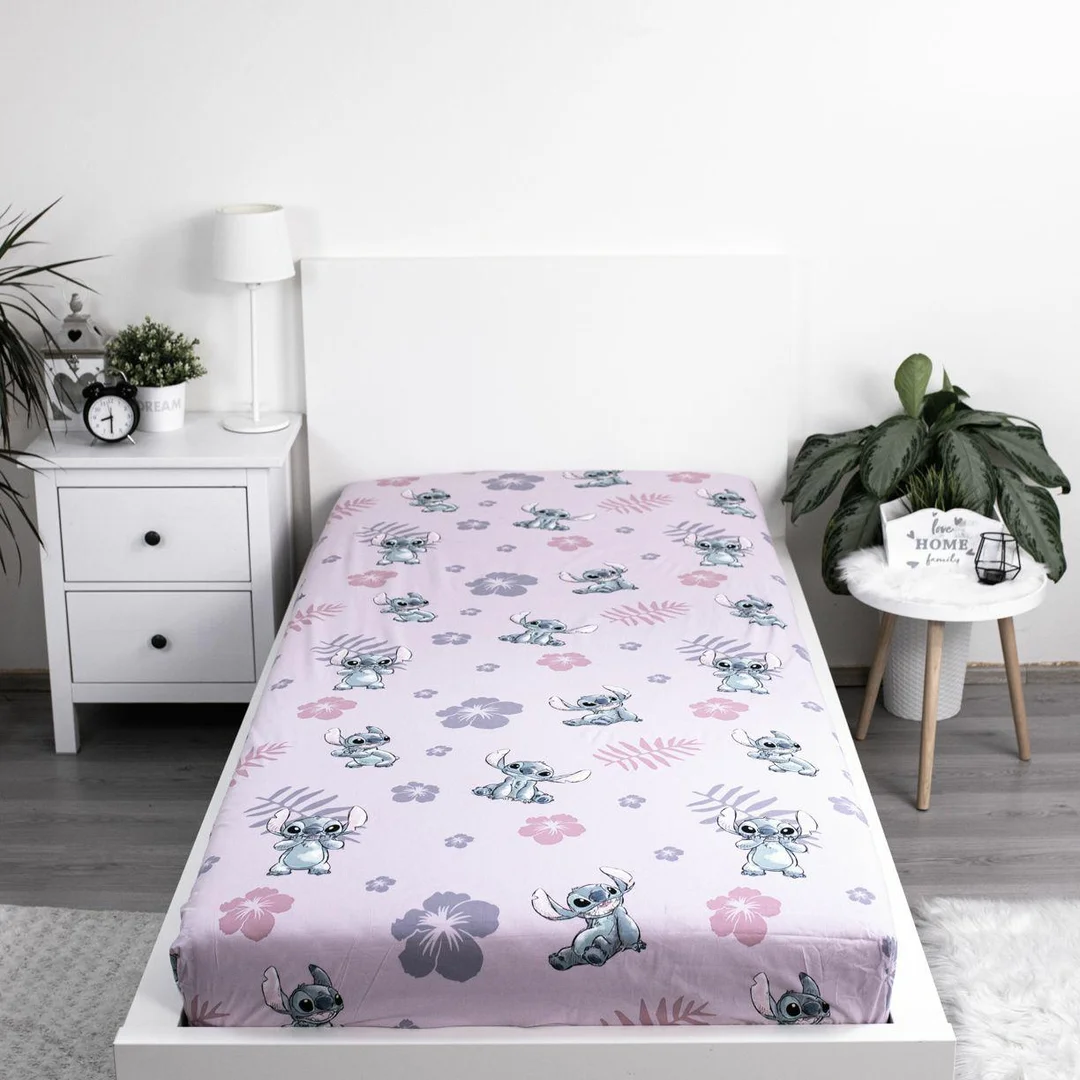 Prześcieradło bawełniane z gumką 90x200 Lilo and Stitch różowe dla dzieci JF24 — zdjęcie 2