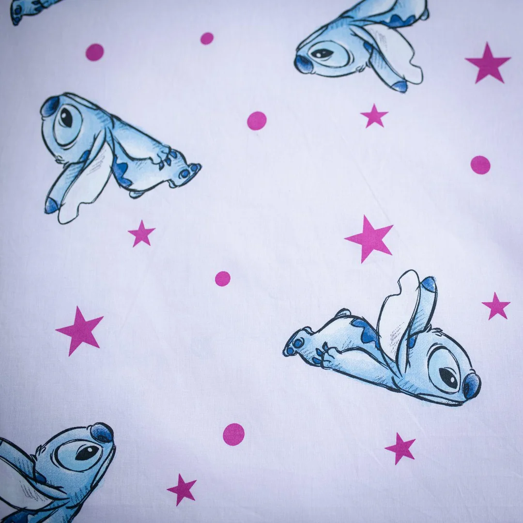 Prześcieradło bawełniane z gumką 90x200 Lilo I Stitch różowa gwiazdy dla dzieci JF24 — zdjęcie 3