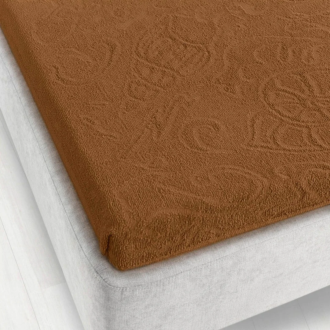 Prześcieradło frotte bez gumki 175x220 Tulipan 4 brązowe jasne 4044/BR-011T żakardowe Zwoltex — zdjęcie 2