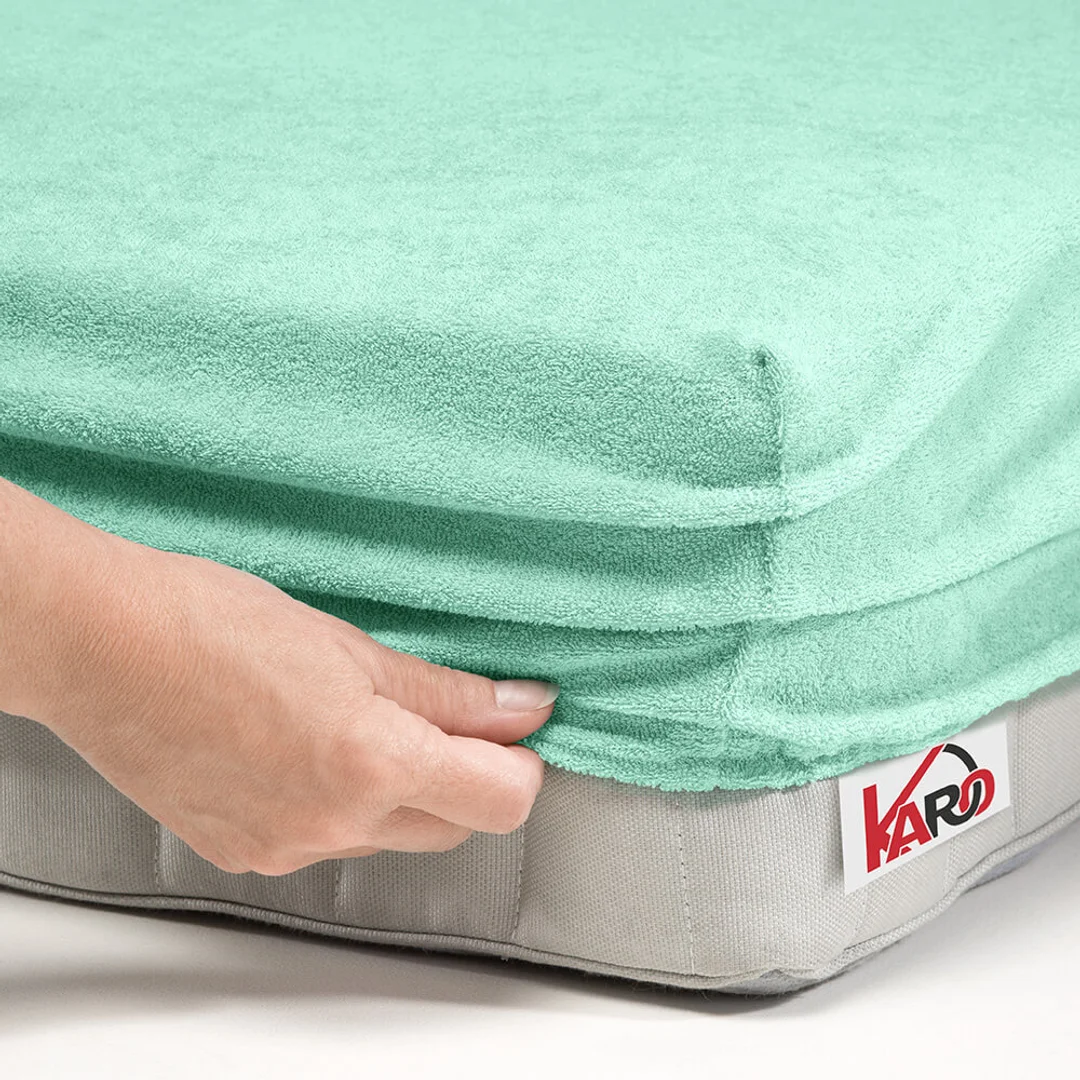 Prześcieradło frotte z gumką 140x200 pistacjowe 014 grube 200g/m2 KARO — zdjęcie 2