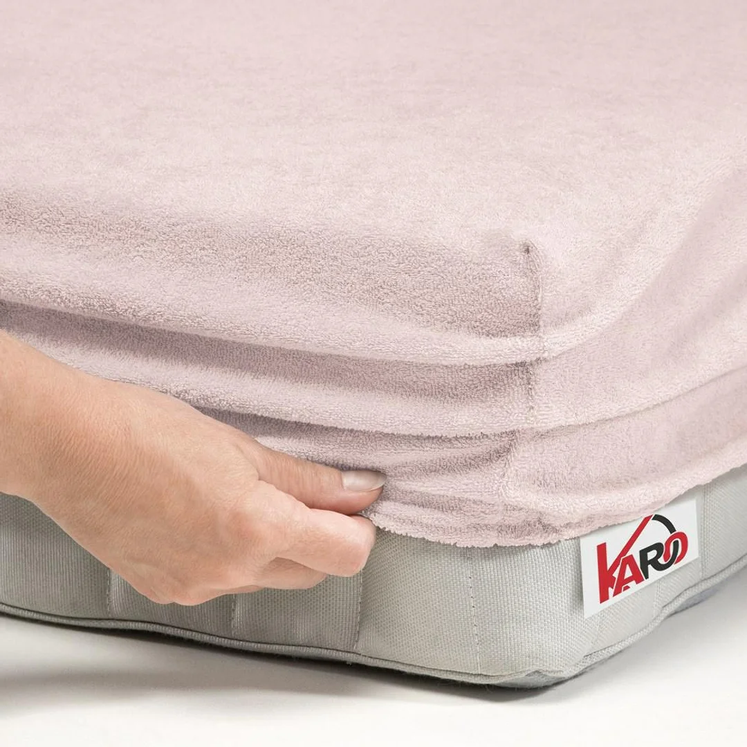 Prześcieradło frotte z gumką 160x200 różowe pudrowe 064 grube 200g/m2 KARO — zdjęcie 2
