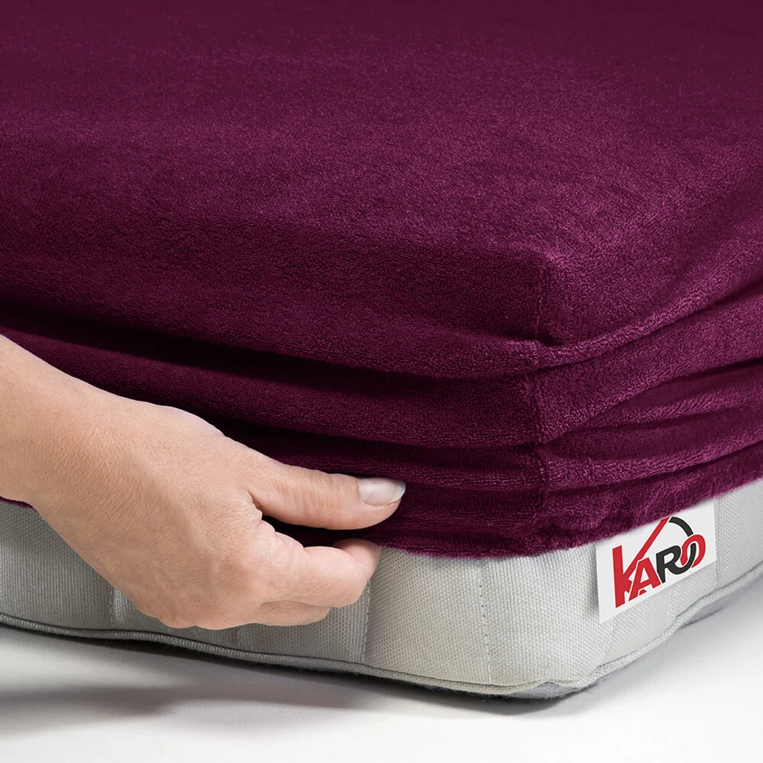 Prześcieradło frotte z gumką 160x200 śliwkowe 027 grube 200g/m2 KARO — zdjęcie 2