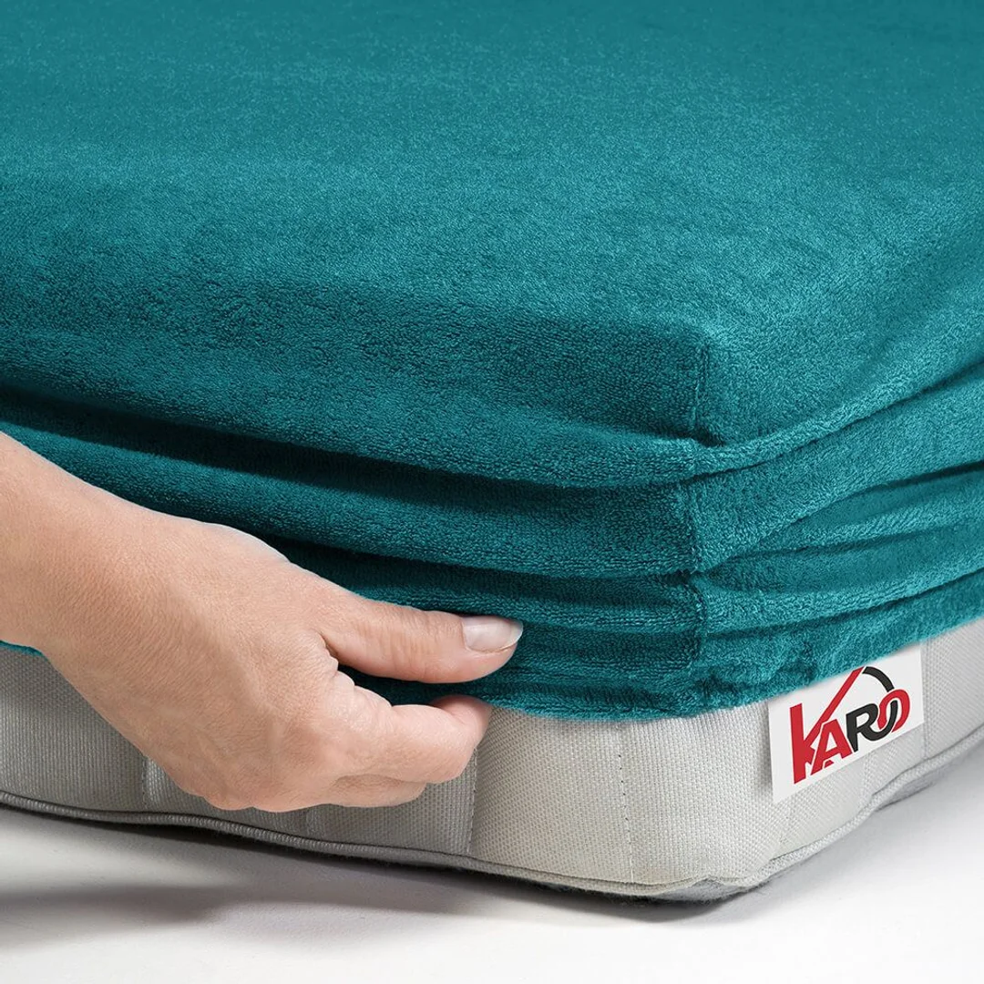 Prześcieradło frotte z gumką 160x200 turkusowe morskie 048 grube 200g/m2 KARO — zdjęcie 2