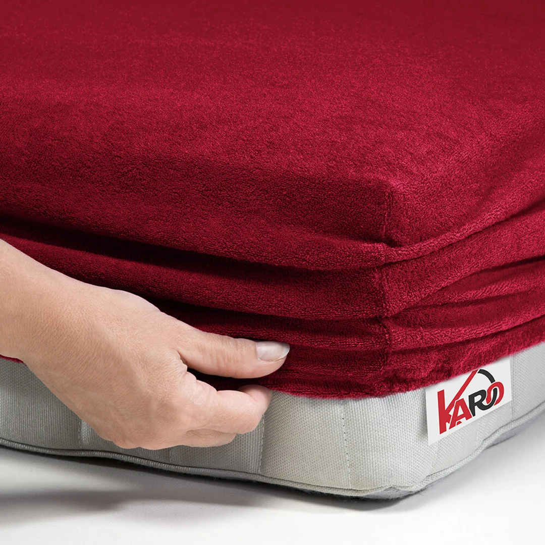 Prześcieradło frotte z gumką 180x200 bordowe 026 grube 200g/m2 KARO — zdjęcie 2