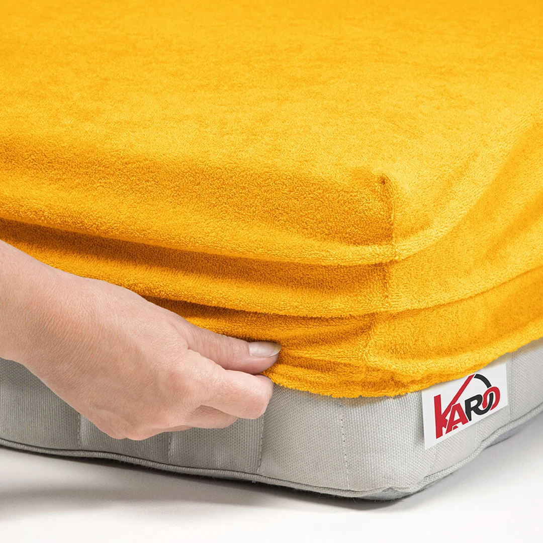 Prześcieradło frotte z gumką 80x200 musztardowe słoneczne 005 grube 200g/m2 KARO — zdjęcie 2