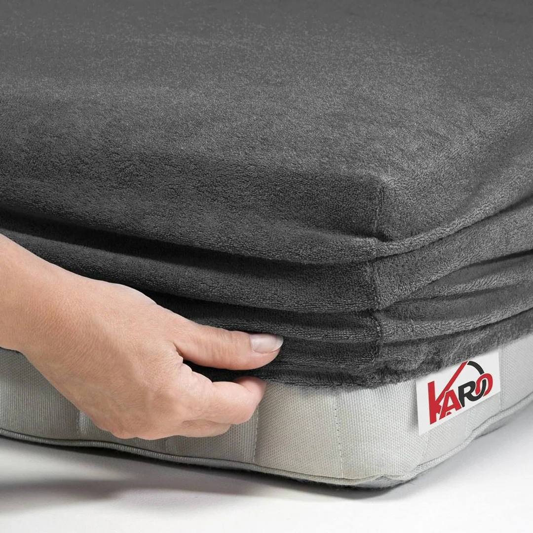 Prześcieradło frotte z gumką 90x200 antracytowe 072 grube 200g/m2 KARO — zdjęcie 2
